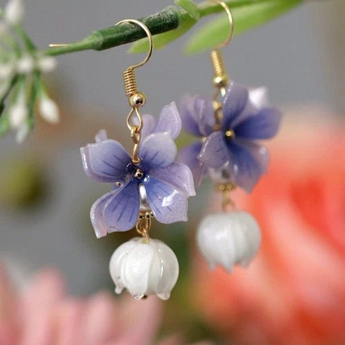 Lily Of The Valley Tassel Earrings Purple Chinese Style Hanfu Ear Jewelry 07FC0E-D4 - KOEEK