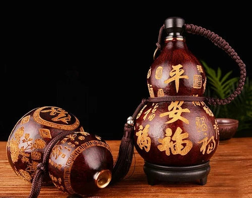 Natural Wine Gourd Portable Water Bottle Gourd Exquisite Carving Birthday Gift 07FC0E-D4 - KOEEK