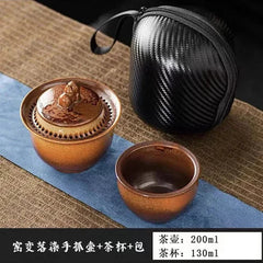 Chinese Vintage Tea Set Travel Ceramic Pottery Tea Cup Tea Ceremony 07FC0E-D4 - KOEEK