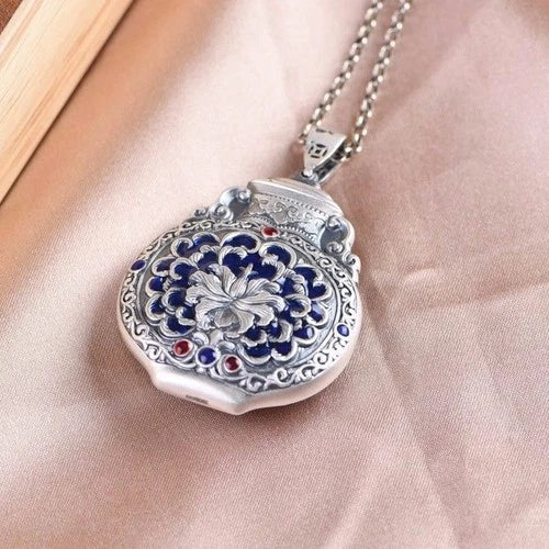 Cloisonne Enamel Double Sided Ruyi Vase Peony Pendant Vintage Ethnic Style 07FC0E-D4 - KOEEK