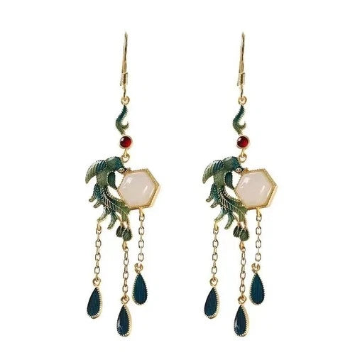 Vintage Chinese Style Hetian Inlay Earrings Stud Jewelry Women Accessories 07FC0E-D4 - KOEEK
