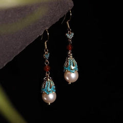 Chinese Style Enamel Red Pearl Dangle Earrings  Chinese Hanfu Jewelry 07FC0E-D4 - KOEEK