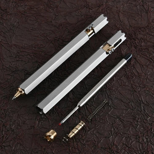 EDC Stainless Steel + Brass Bolt Action  Signature Pocket Ballpoint Pen 07FC0E-D4 - KOEEK