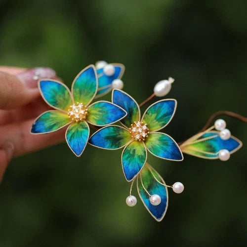 Velvet Silk Flower Hairpin Hanfu Chinese Vintage Hair Accessory 1pc 07FC0E-D4 - KOEEK