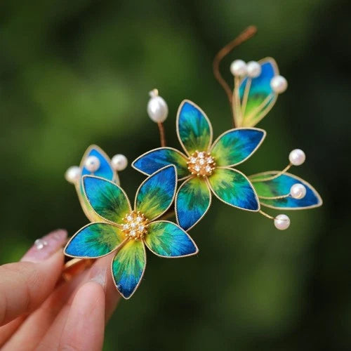 Velvet Silk Flower Hairpin Hanfu Chinese Vintage Hair Accessory 1pc 07FC0E-D4 - KOEEK