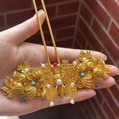Golden Butterfly Tassel Hairpin Hanfu Headdress Traditional Bridal Hair Jewelry 07FC0E-D4 - KOEEK