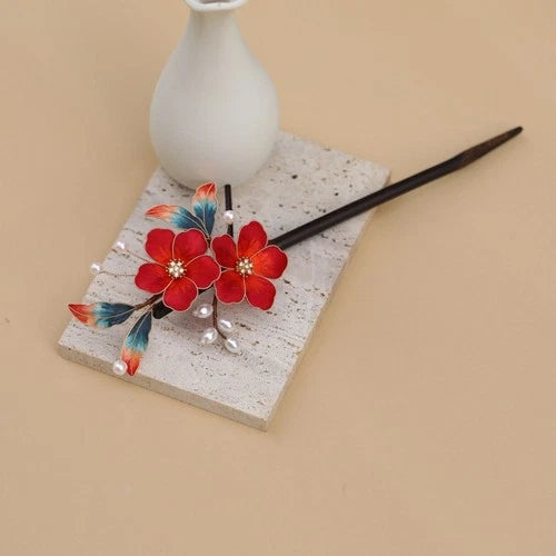 Silk Velvet Flower Hairpin Hanfu Vintage Chinese Style Hair Accessory 1pc 07FC0E-D4 - KOEEK