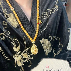 Beeswax Gold Plated Gourd Pendant Necklace Chinese Style Handmade Beaded 07FC0E-D4 - KOEEK