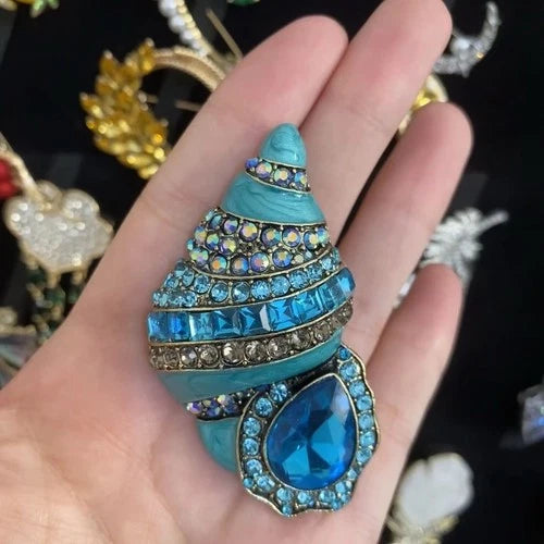 Blue Conch Shell Brooch Elegant Fashion Pin Suit Jacket Coat Jewelry Accessory 07FC0E-D4 - KOEEK