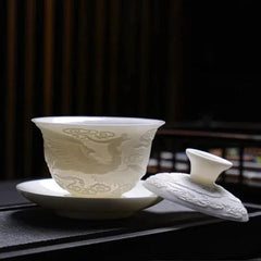 Kung Fu Tea Set Tureen Ceramic Simple Portable Dragon and Phoenix Cups Gaiwan 07FC0E-D4 - KOEEK
