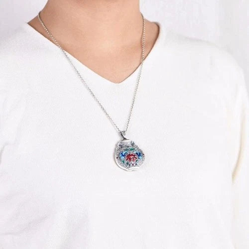 Cloisonne Enamel Double Sided Ruyi Vase Peony Pendant Vintage Ethnic Style 07FC0E-D4 - KOEEK