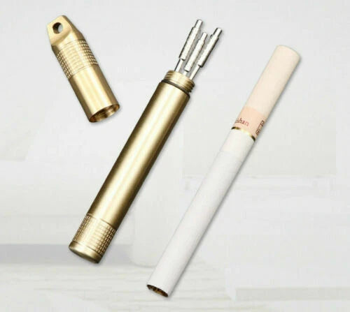 Brass Case Titanium Toothpick set Keychain Waterproof Box Cigarette Container 07FC0E-D4 - KOEEK