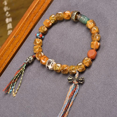 9.8*7.5mm Tibetan Bead Bracelet Mala Prayer Beads Handicraft Bead Bracelet 07FC0E-D4 - KOEEK