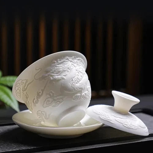 Kung Fu Tea Set Tureen Ceramic Simple Portable Dragon and Phoenix Cups Gaiwan 07FC0E-D4 - KOEEK