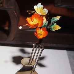 Red Peony Hairpin Vintage Chinese Style Wedding Hanfu Accessory 07FC0E-D4 - KOEEK