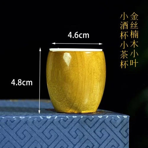 1 Pcs Golden Nanmu Tea Cup 4.6×4.8cm Ceramic Lined Wine Cup Natural Wood 07FC0E-D4 - KOEEK