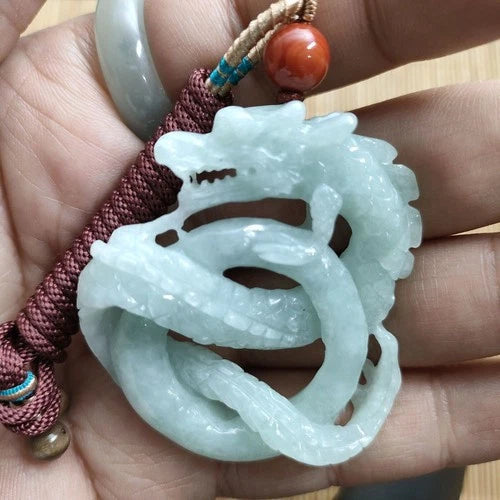 Natural Jade Dragon Pendant Necklace Nine Dragons  Wealth Amulet Jewelry 07FC0E-D4 - KOEEK