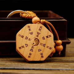 Taomu Taiji Yin Yang Bagua Mirror Keychain Necklace Pendant Bagua Wood Carving 07FC0E-D4 - KOEEK