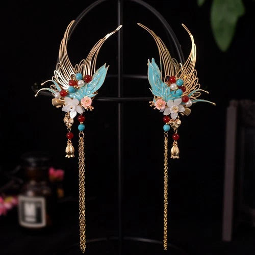 Cloisonne Tassel Hair Clips Chinese Style Hanfu Headpiece 1 Pair 07FC0E-D4 - KOEEK