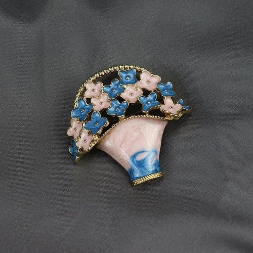 Western Vintage Enamel Craft Flower Basket Brooch Lapel Pin 07FC0E-D4 - KOEEK