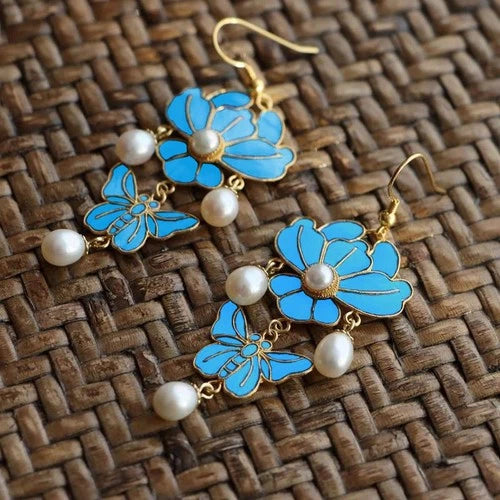 Butterfly Flower Earrings Chinese Style Hanfu Vintage Ethnic Jewelry 07FC0E-D4 - KOEEK