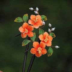 Silk Flower Hairpin Pair Hanfu Velvet Chinese Style Hair Accessory 07FC0E-D4 - KOEEK