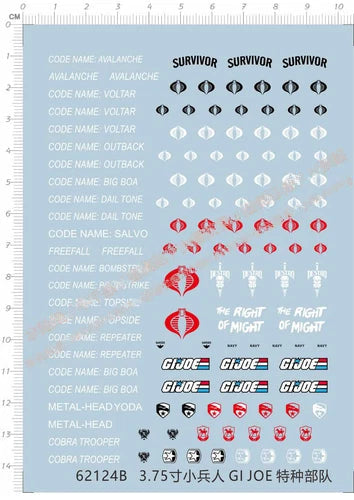 1/18 united states 3.75' solider GI JOE Action Figure Model Kit Water Decal 07FC0E-D4 - KOEEK