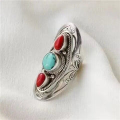 Nepal Handmade Adjustable Ring Red Green Turquoise Ethnic Tibetan Style Jewelry 07FC0E-D4 - KOEEK
