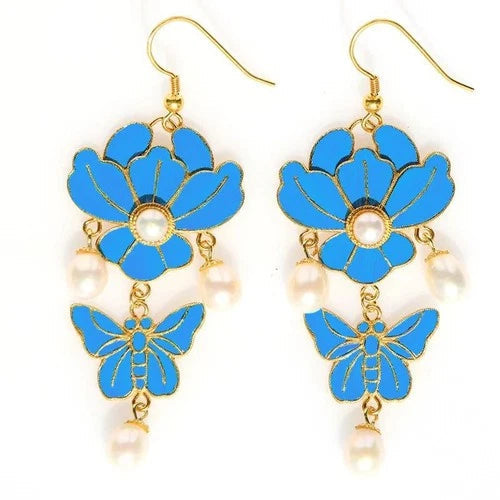 Butterfly Flower Earrings Chinese Style Hanfu Vintage Ethnic Jewelry 07FC0E-D4 - KOEEK