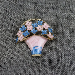 Western Vintage Enamel Craft Flower Basket Brooch Lapel Pin 07FC0E-D4 - KOEEK