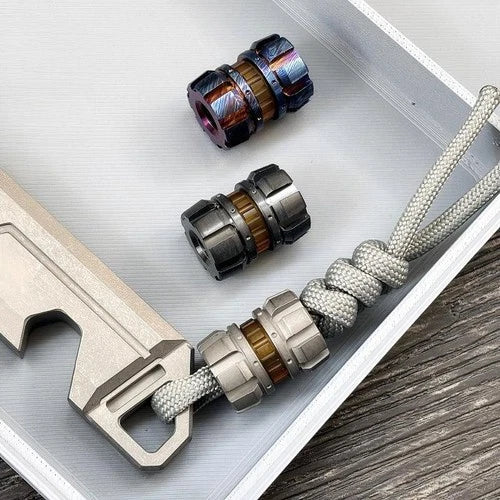 Titanium Damascus Zirconium Knife Lanyard Bead Paracord Pendant EDC Charm DIY 07FC0E-D4 - KOEEK