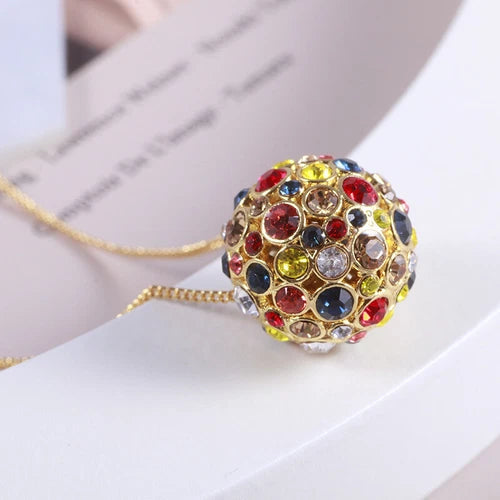 luck 3D Ball Inlaid Colored Diamond Sliding Pendant Necklace for Women 07FC0E-D4 - KOEEK