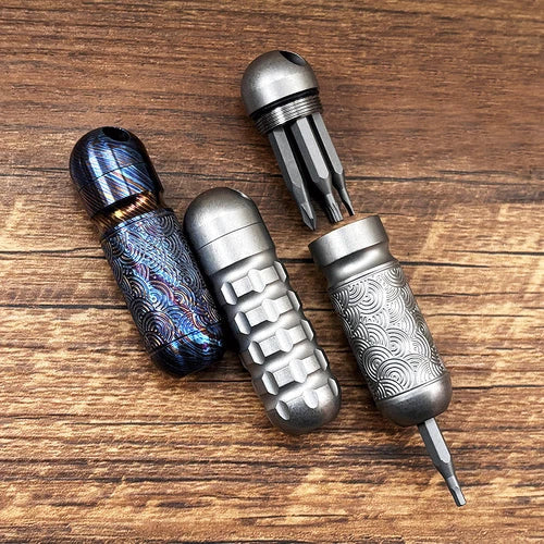 Titanium Pocket Mini Waterproof Holder with Bits Portable Outdoor EDC Tools Gift 07FC0E-D4 - KOEEK