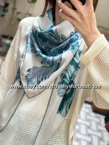 Sallys Cashmere & Silk Wrap Scarf Tulips Print 2 Face Triangle Shawl 190*90cm 07FC0E-D4 - KOEEK