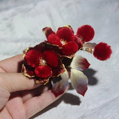 Chinese Style Velvet Flower Hairpin Hanfu Headpiece Red Camellia Hair Clip 07FC0E-D4 - KOEEK