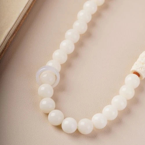 White Jade Bodhi Bracelet Double Circle White Tara Hand String Buddha Beads 07FC0E-D4 - KOEEK