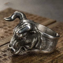 Zodiac Ring Vintage Silver Tone Adjustable Open Band Men Jewelry for Birth Year 07FC0E-D4 - KOEEK