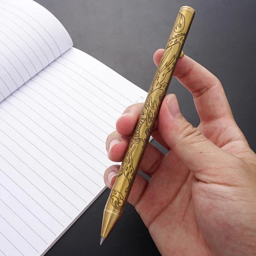 Solid Brass Ball Pen Office Signature Pen Students Stationery Outdoor EDC Tool 07FC0E-D4 - KOEEK