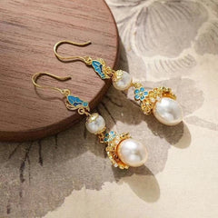 Chinese Style Pearl Tassel Earrings Vintage Qipao Hanfu Jewelry 07FC0E-D4 - KOEEK