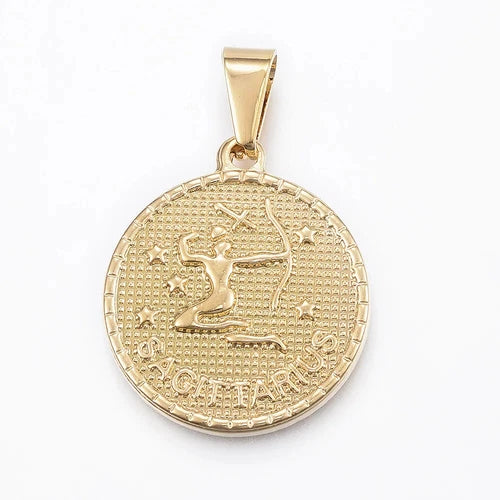 Gold Plated Stainless Steel Constellation Horoscope Zodiac Sign Pendant Necklace 07FC0E-D4 - KOEEK