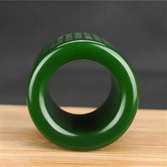 Natural Green Jade Ring Men Thumb Buddhism Heart Meridian Ring 07FC0E-D4 - KOEEK