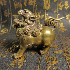 Chinese Pure Bronze Brass Fengshui Lion Beast Animal Incense Burner Censer 07FC0E-D4 - KOEEK
