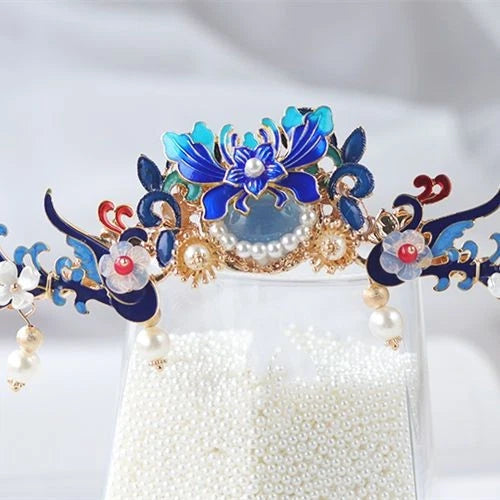 Hanfu Headpiece Set Tassel Hair Pins Chinese Vintage Costume Hair Accessory 07FC0E-D4 - KOEEK