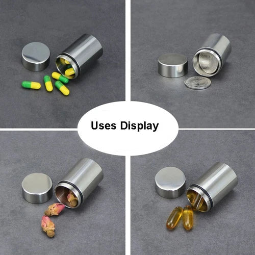 304 Stainless Steel Waterproof Pill Box Capsule Sealed Container Storage EDC Box 07FC0E-D4 - KOEEK