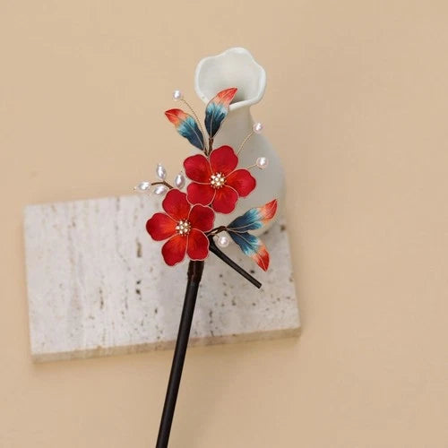 Silk Velvet Flower Hairpin Hanfu Vintage Chinese Style Hair Accessory 1pc 07FC0E-D4 - KOEEK