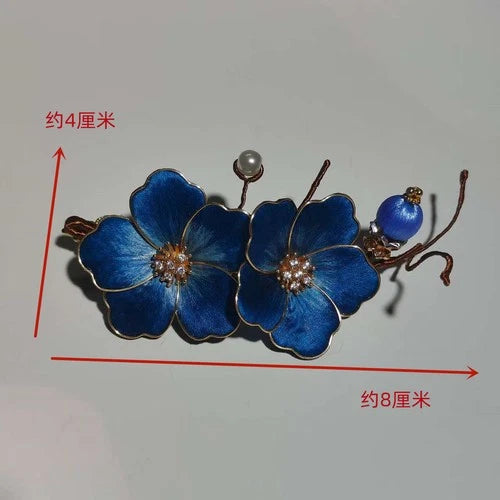 Velvet Flower Hairpin Chinese Style Hanfu Headpiece Blue Floral Hair Accessory 07FC0E-D4 - KOEEK