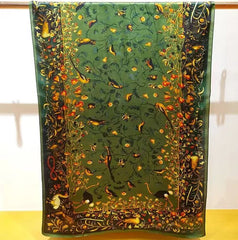 Women 180cm Square  Mulberry Silk Scarf Vintage Shawl Print Hand Rolled Gift 07FC0E-D4 - KOEEK