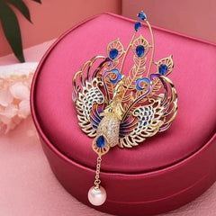 Chinese Style Phoenix Brooch Enamel Pearl Tassel Pin Suit Coat Jewelry Accessory 07FC0E-D4 - KOEEK
