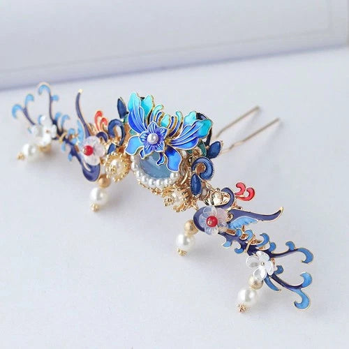 Hanfu Headpiece Set Tassel Hair Pins Chinese Vintage Costume Hair Accessory 07FC0E-D4 - KOEEK