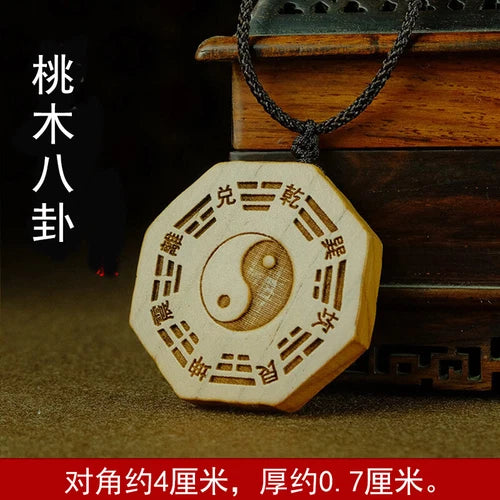 Taomu Taiji Yin Yang Bagua Mirror Keychain Necklace Pendant Bagua Wood Carving 07FC0E-D4 - KOEEK